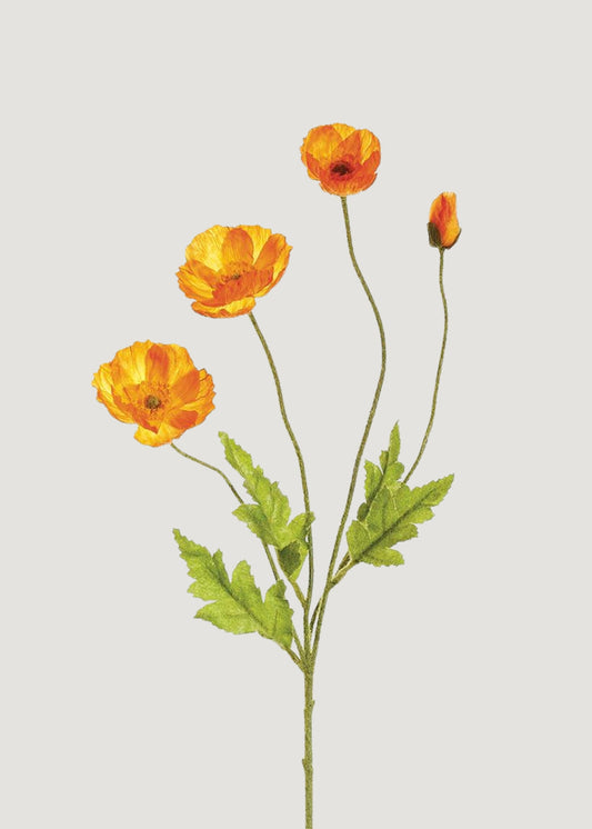 Artificial Poppy Flower Spray in Orange - 23.5"