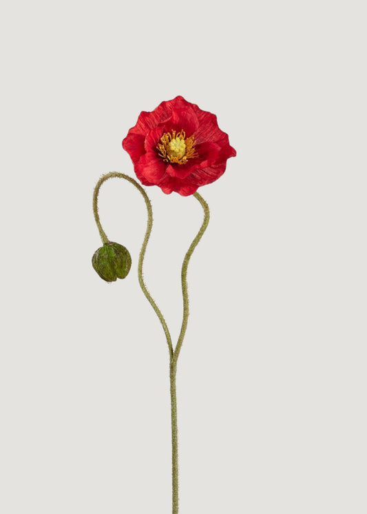 Artificial Poppy Flower Stem in Red - 31"