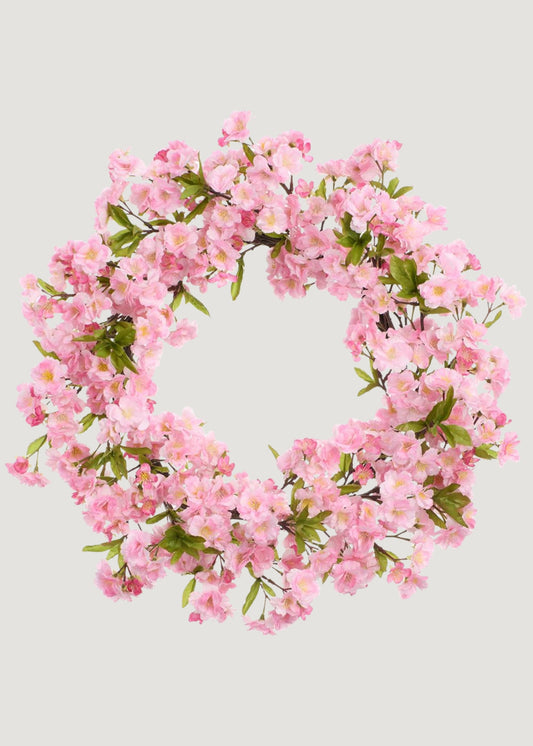Artificial Cherry Blossom Wreath in Pink - 24"