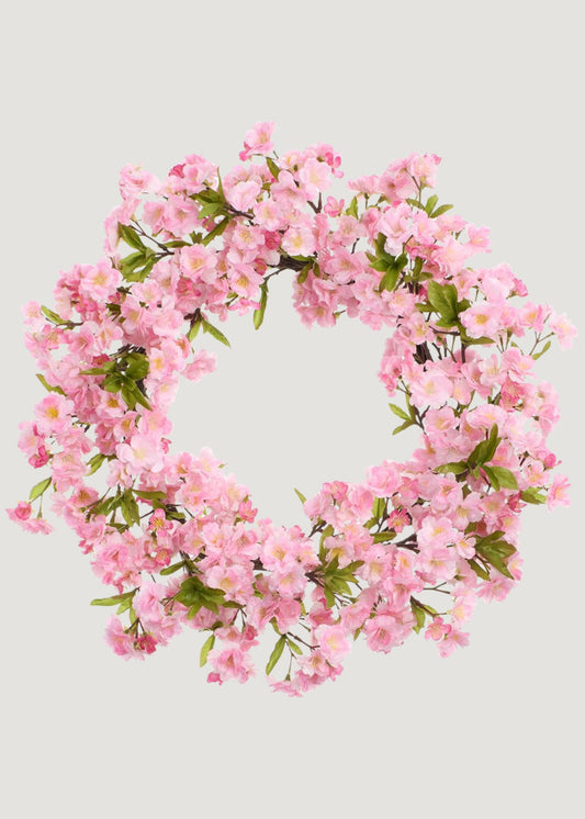 Artificial Cherry Blossom Wreath in Pink - 24"