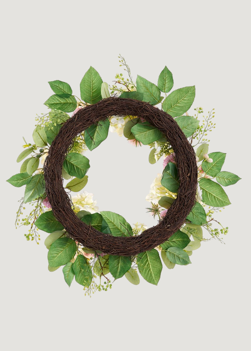 Dahlia and Hydrangea Fake Flower Wreath in Pink Cream - 24"