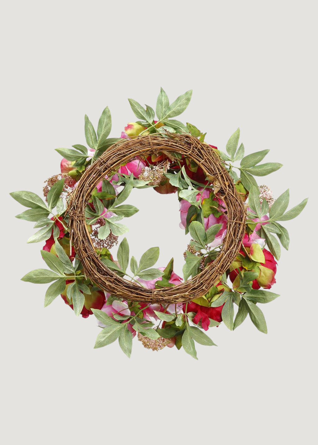 Pink and Burgundy Blooming Peony Fake Flower Wreath - 26"