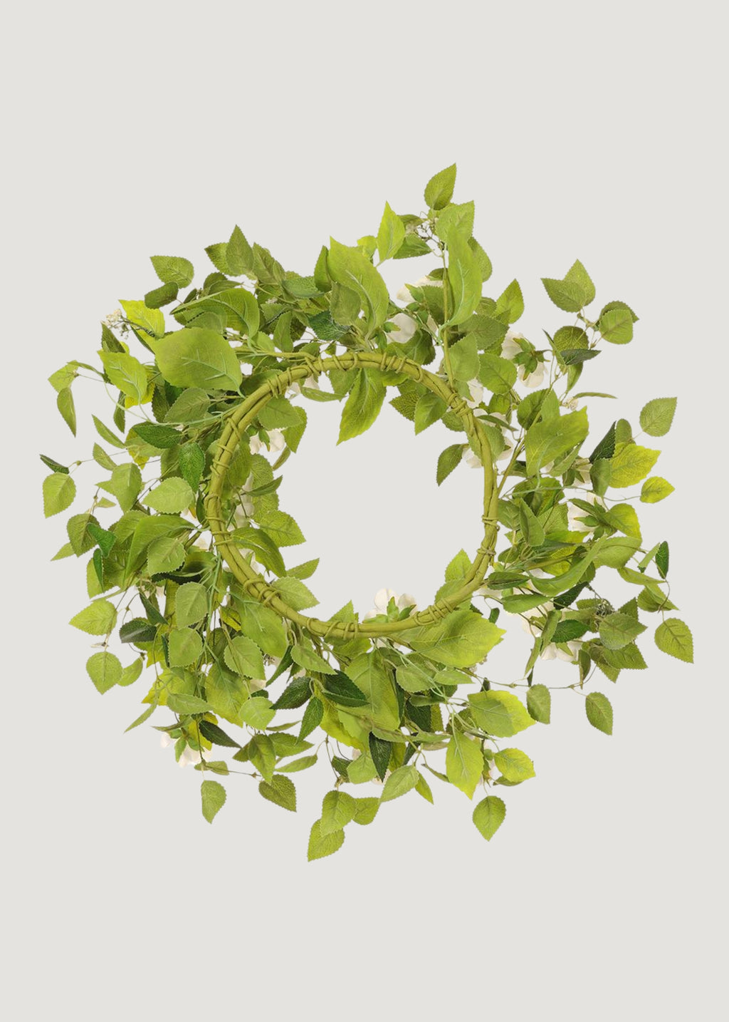 White Artificial Wild Rose Flower and Leaf Wreath - 22"