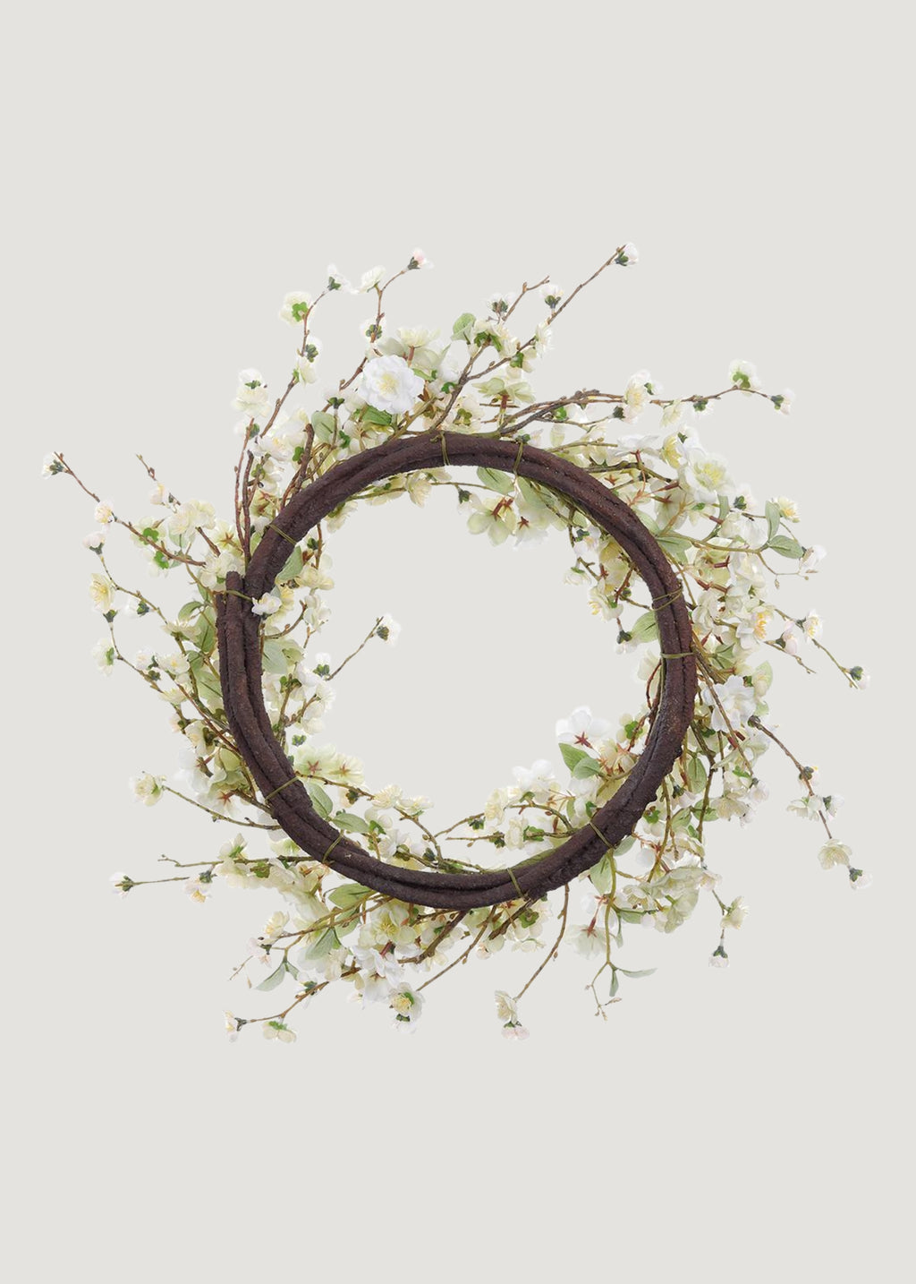 Artificial Wispy Cherry Blossom Flower Wreath in Cream Green - 24"