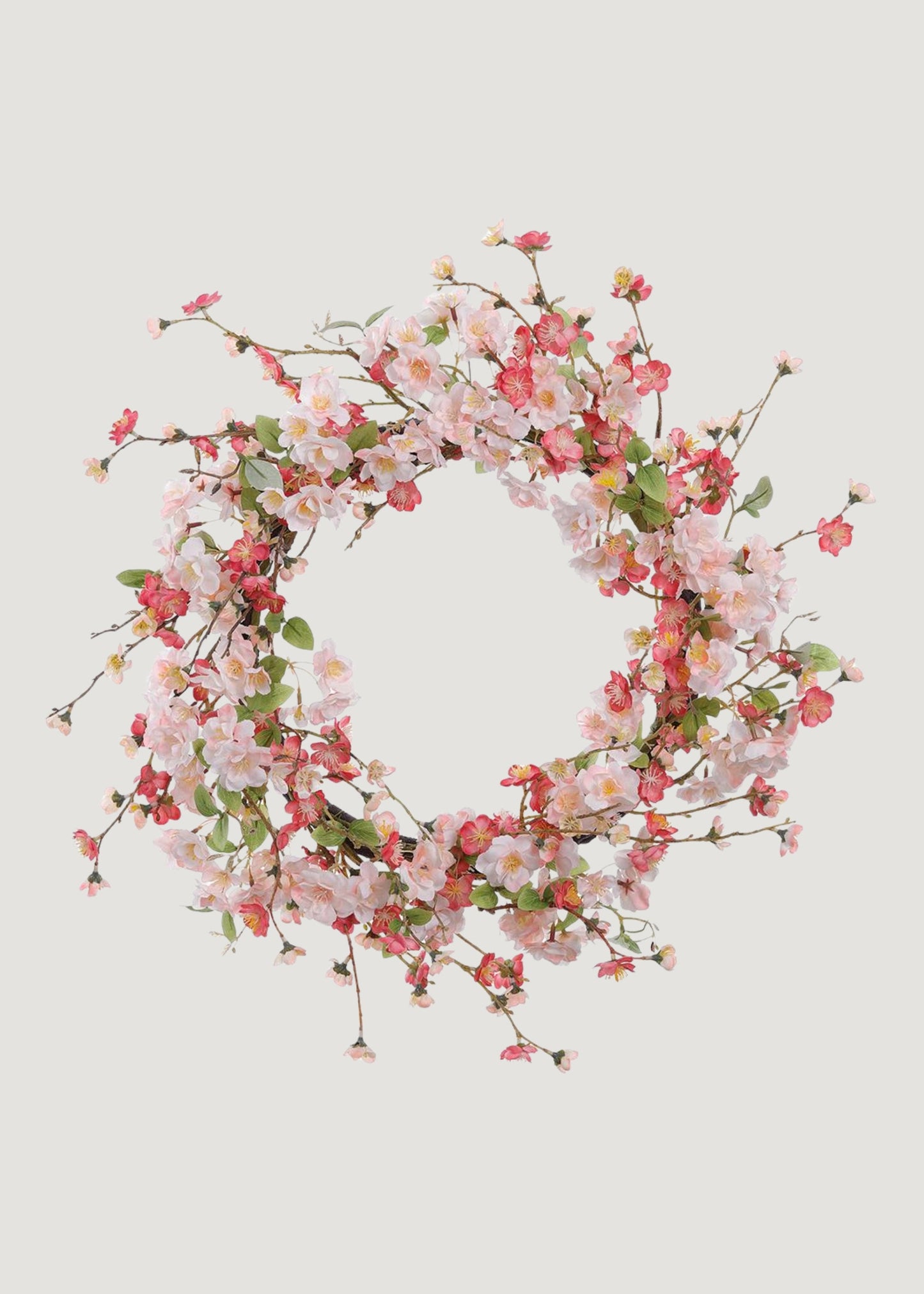 Pink Wispy Artificial Cherry Blossom Spring Flower Wreath - 24"