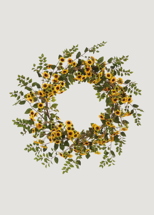 Yellow Artificial Sunflower Wreath - 28"