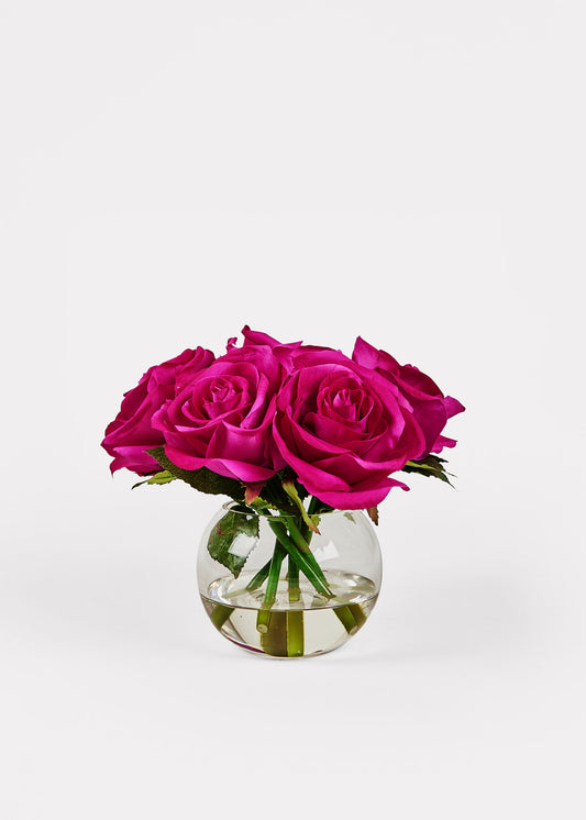 Real Touch Rose Arrangement in Glass Vase - 8" Faux Floral Centerpiece