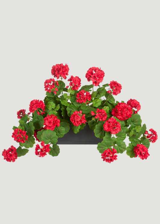 Red Artificial Geranium Arrangement in Plastic Planter - 18"