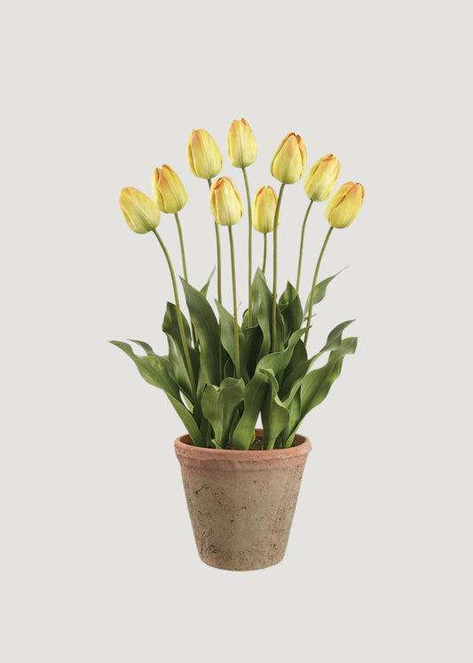 Yellow Artificial Tulip Flower Arrangement in Clay Pot - 27"