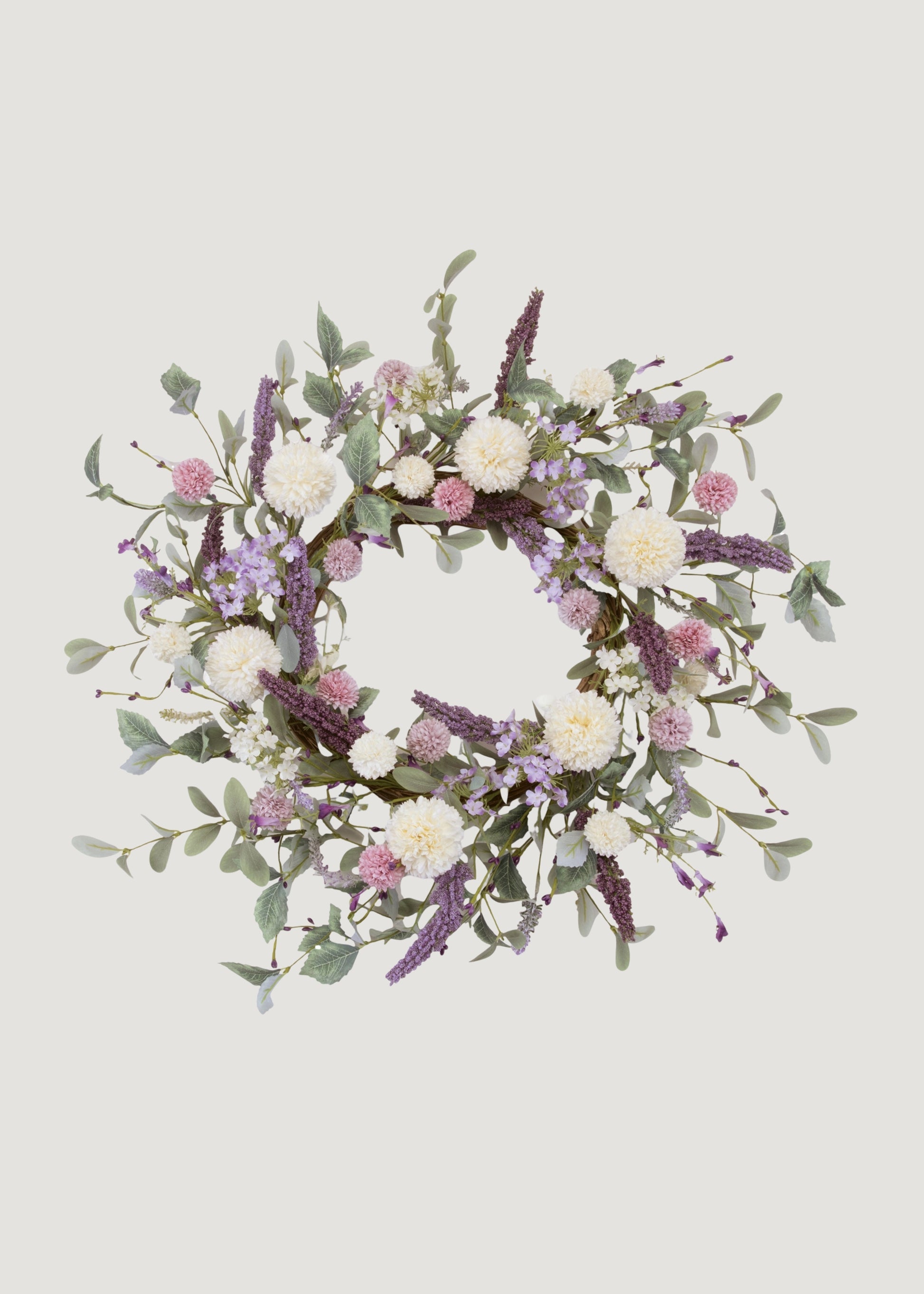 Lavender Pink and Cream Fake Dahlia Garden Wreath - 22"