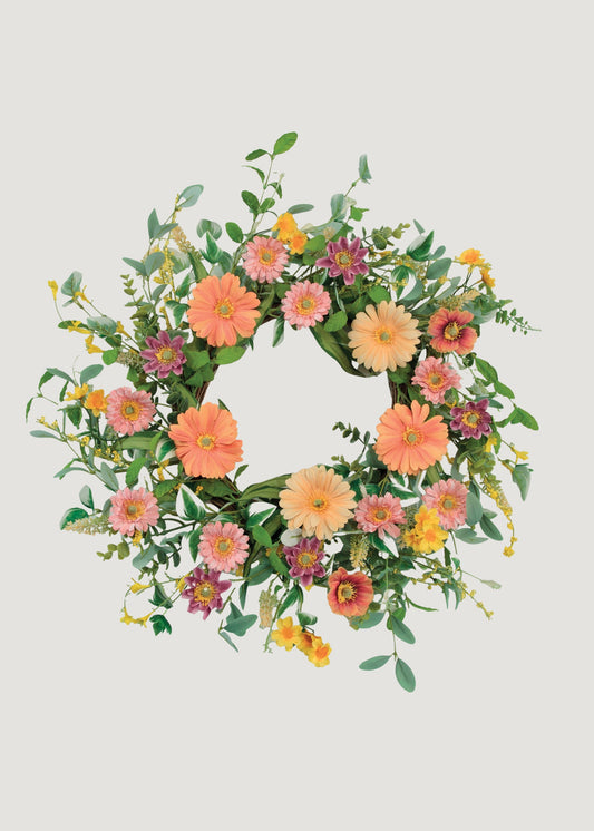 Colorful Artificial Gerbera Daisy Flower Wreath - 24"