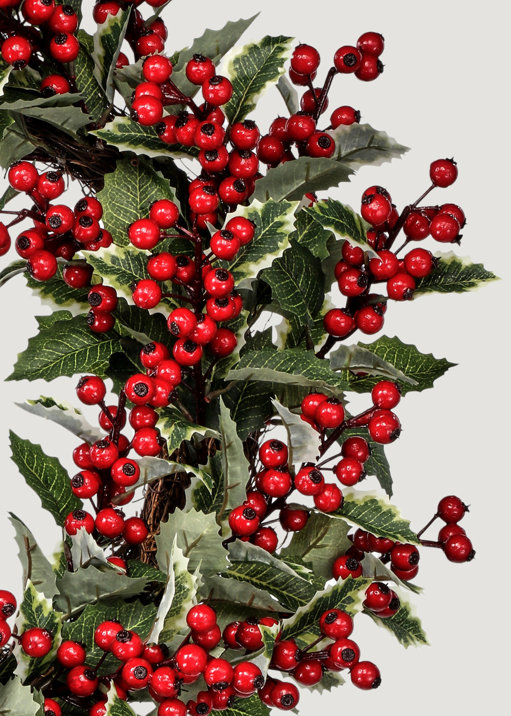 Deluxe Fake Traditional Winter Holly and Berry Wreath - 24"