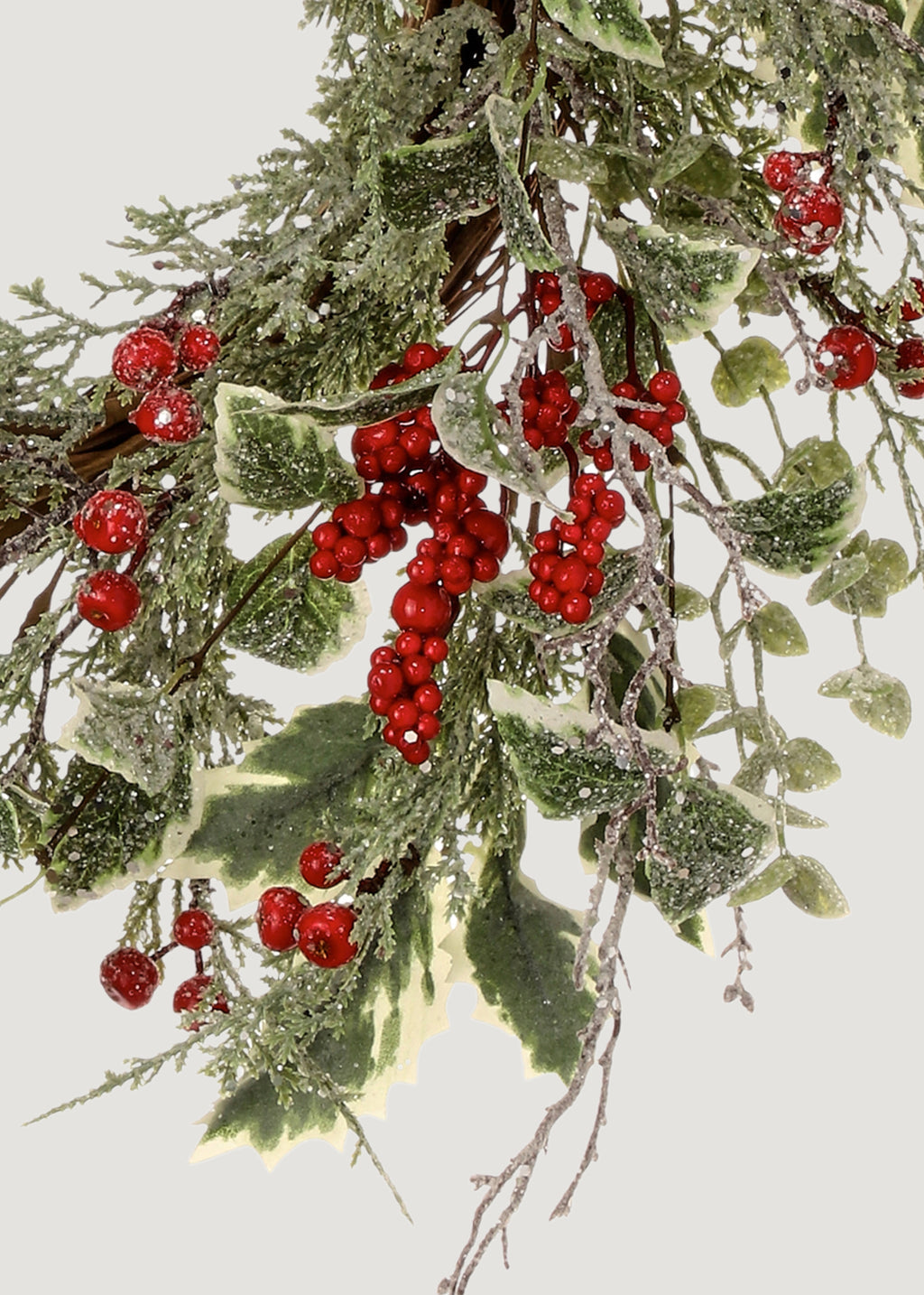 Winter Frost Holly and Red Berry Holiday Wreath - 24"
