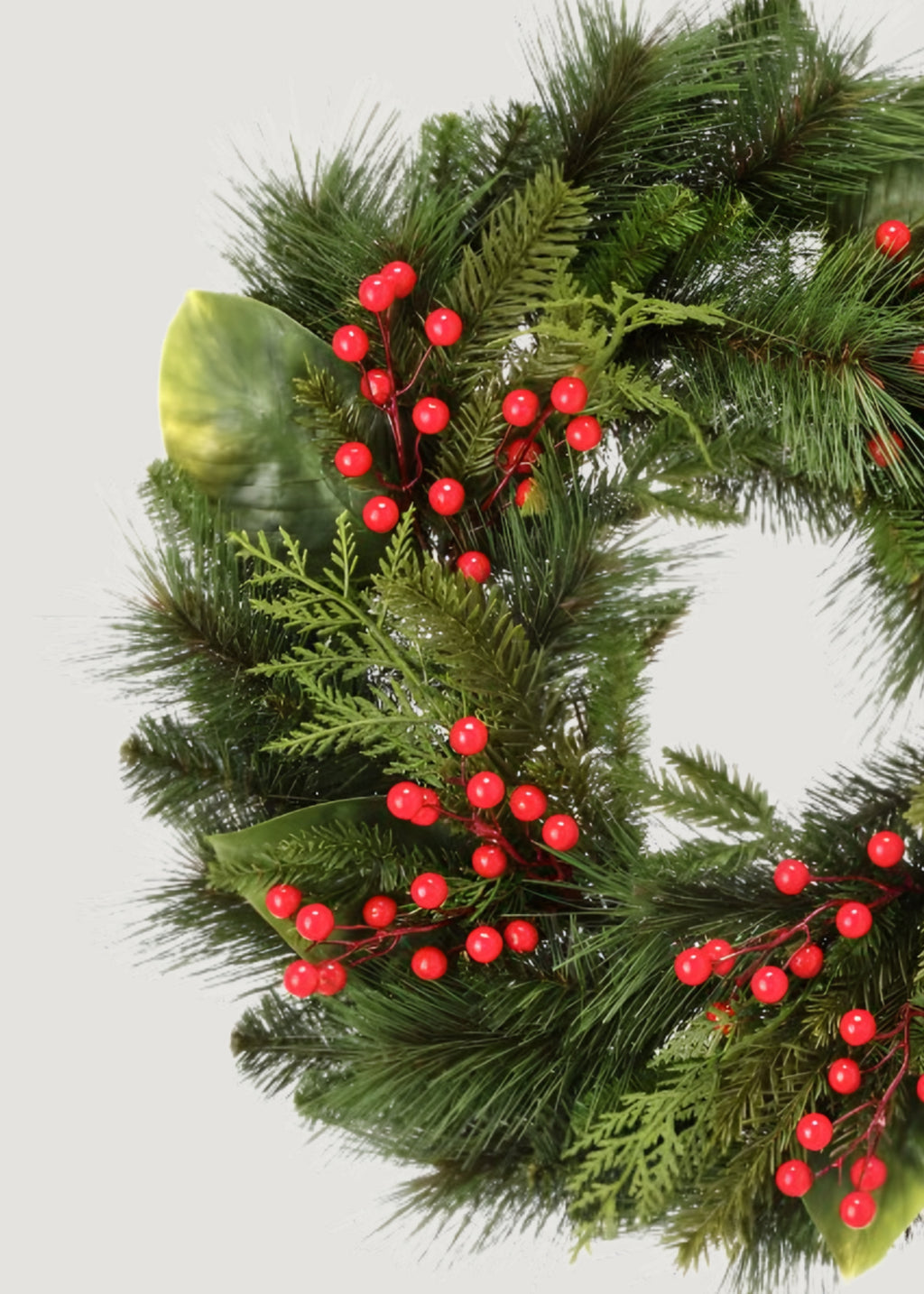 UV Treated Fake Indoor/Outdoor Winter Pine and Berry Wreath - 24"