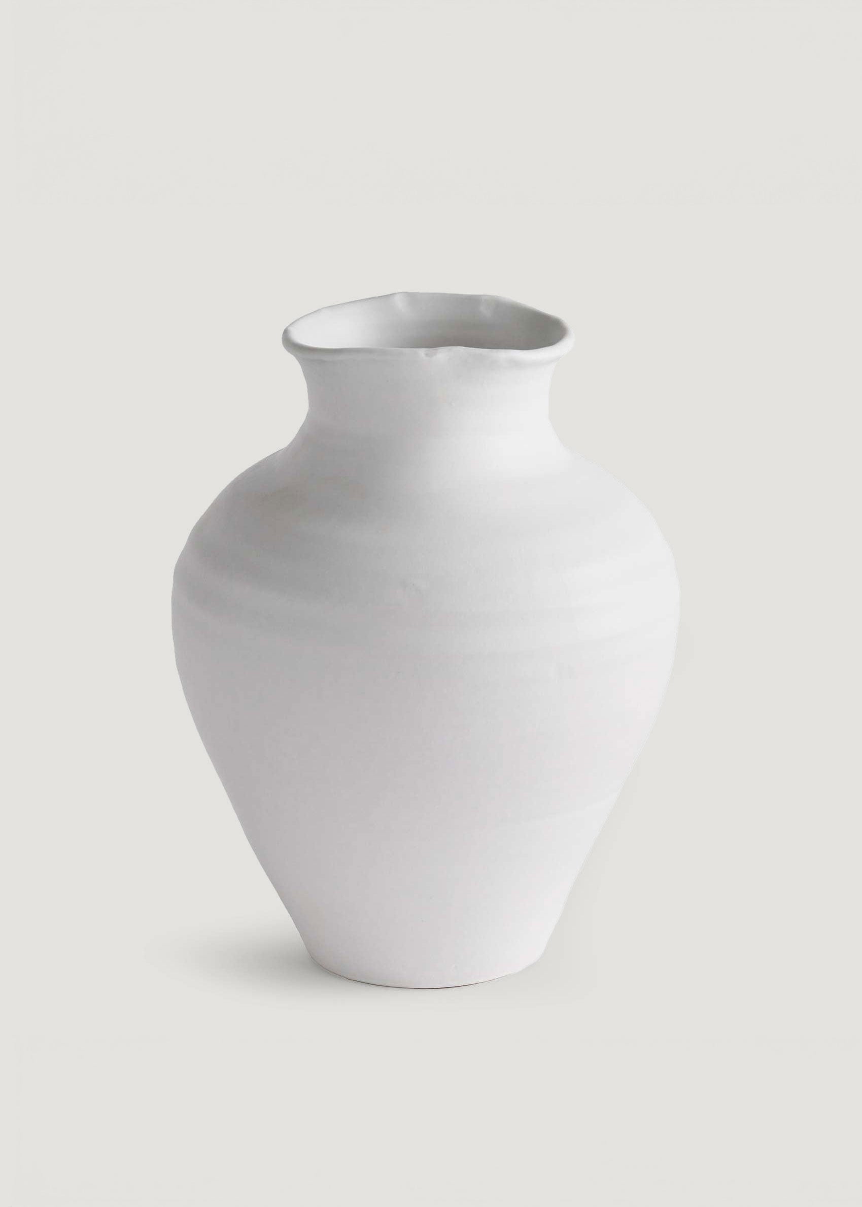 Handmade Terra Cotta Vase in Matte White Glaze - 14"