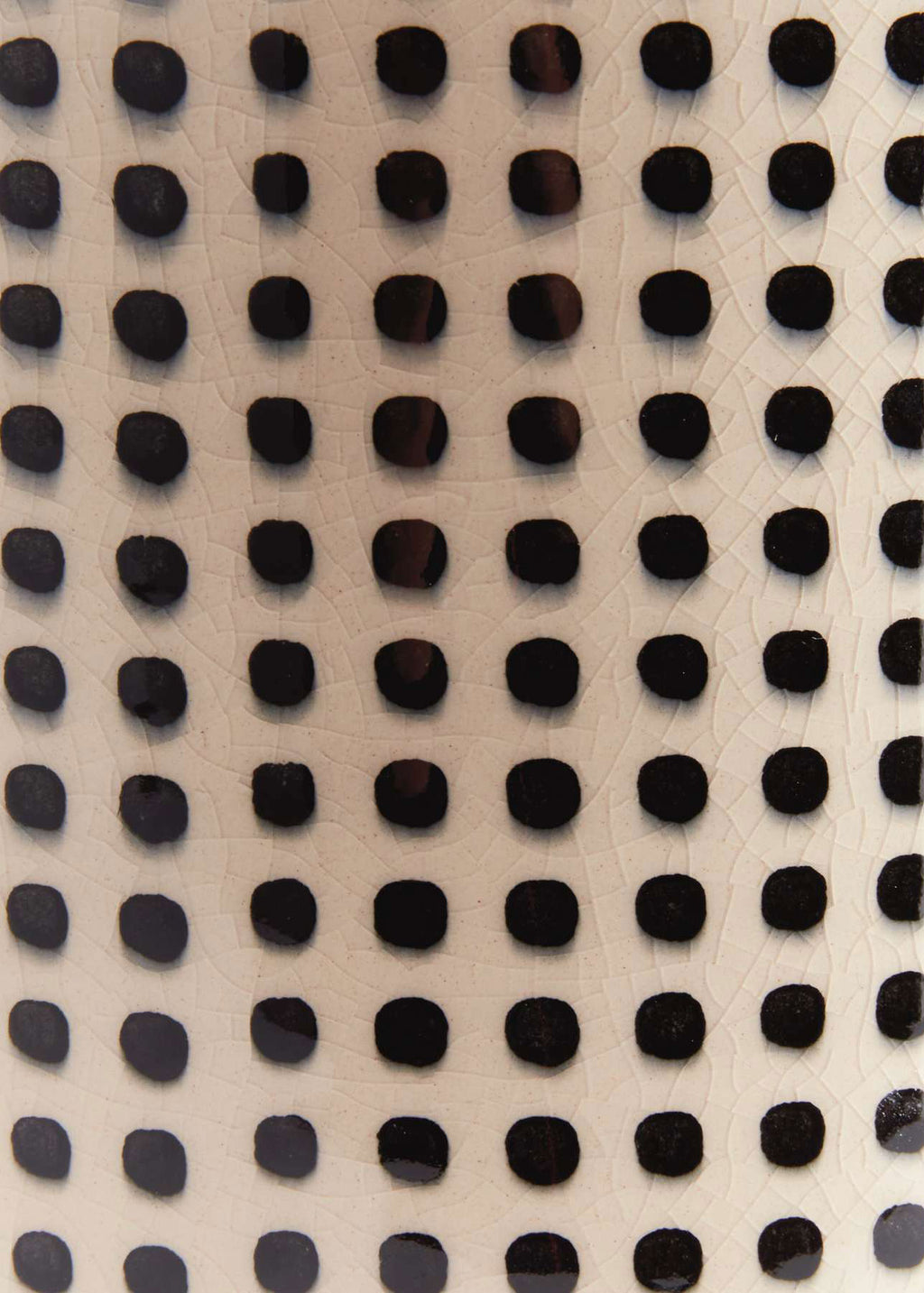 Handmade White and Black Dotted Ceramic Cylinder Vase - 11.25"