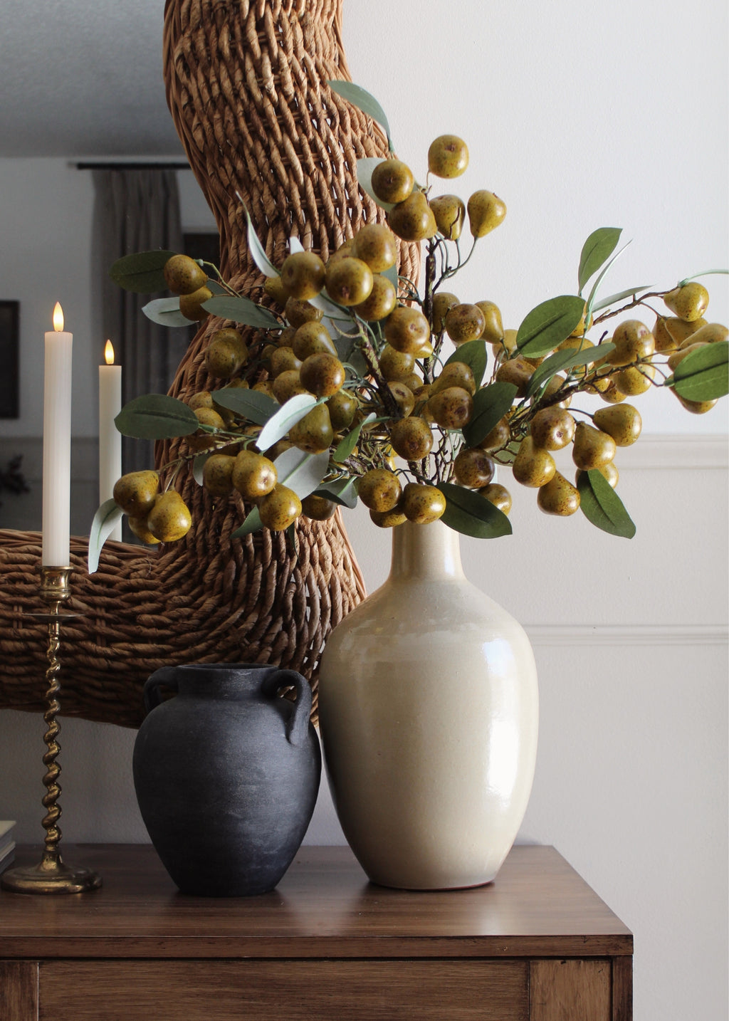 Faux Pear Fruit Branch - 39"