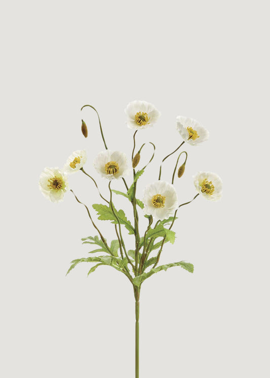Cream Poppy Blooming Fake Flower Bush - 15"