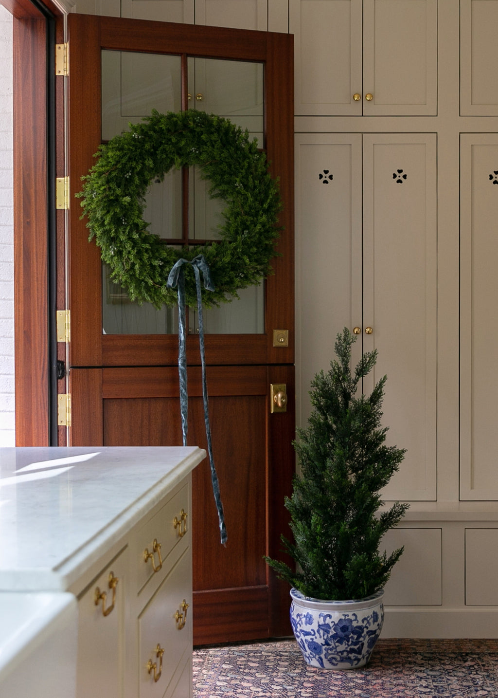 Fake UV Treated Indoor/Outdoor Cedar Topiary Tree in Pot - 48"