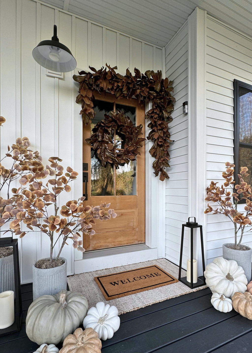 Deluxe Natural Touch Faux Magnolia Leaf Garland in Aged Brown- 79.5"