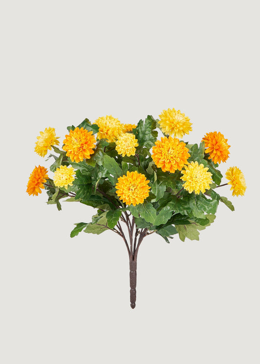 Yellow and Orange Artificial Mum Flower Bush - 14.5"