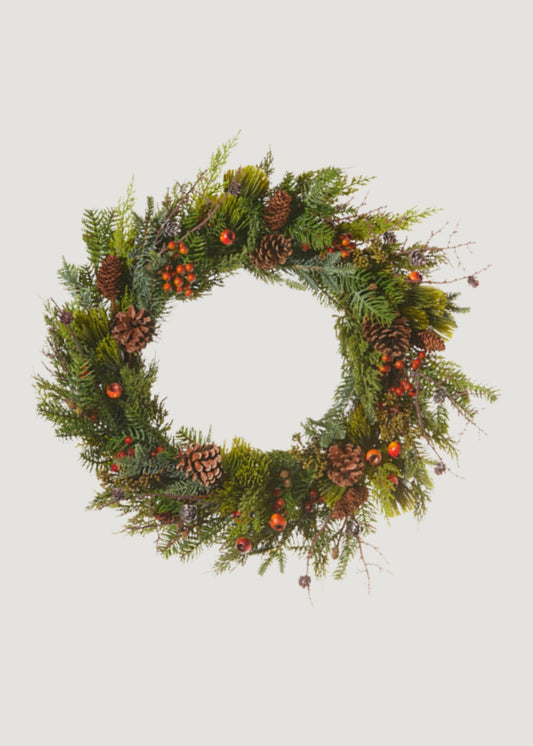 Festive Winter Pine and Pod Wreath - 24"