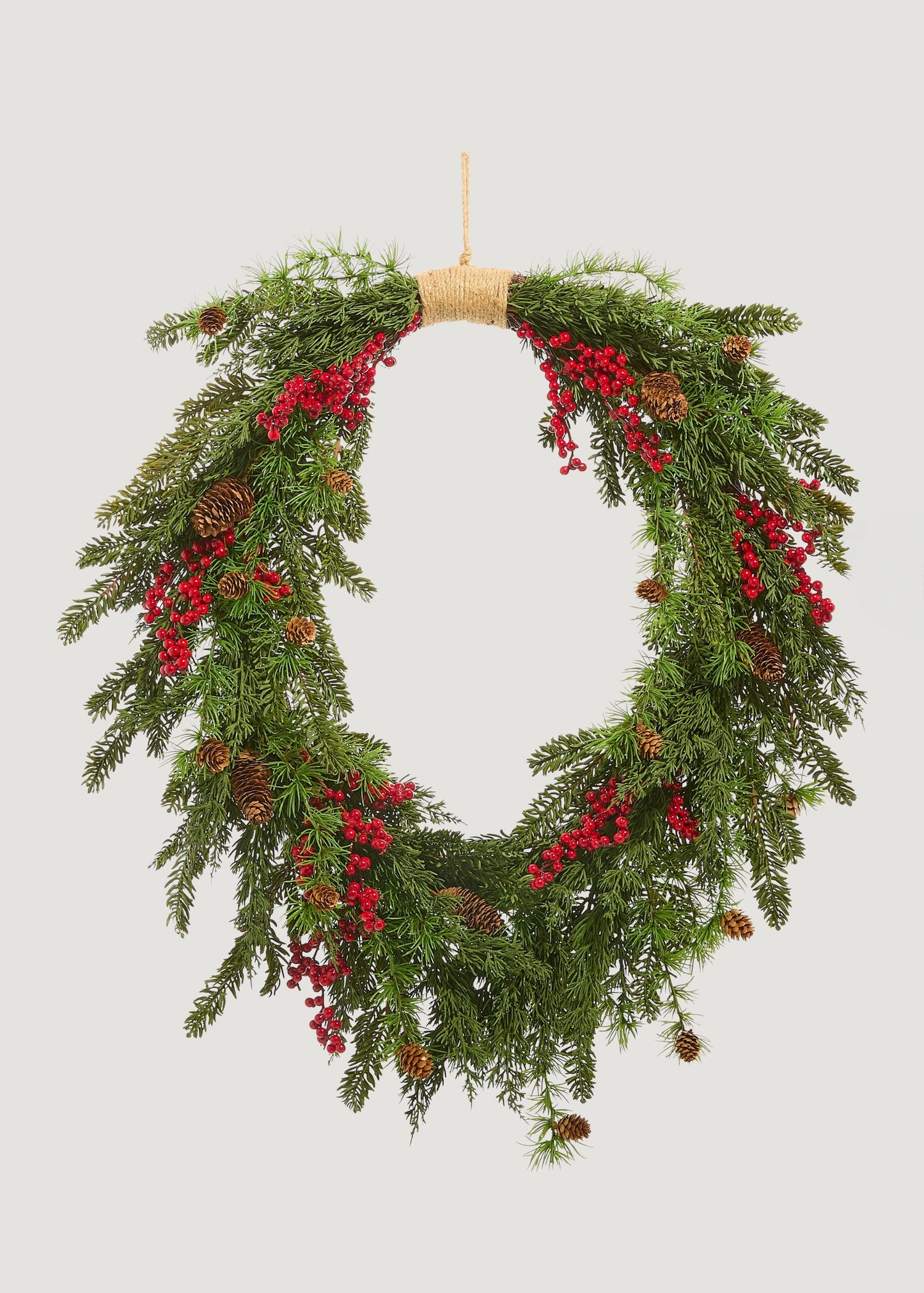 Fake Holiday Cedar and Red Berry Wreath with Pinecones - 30"