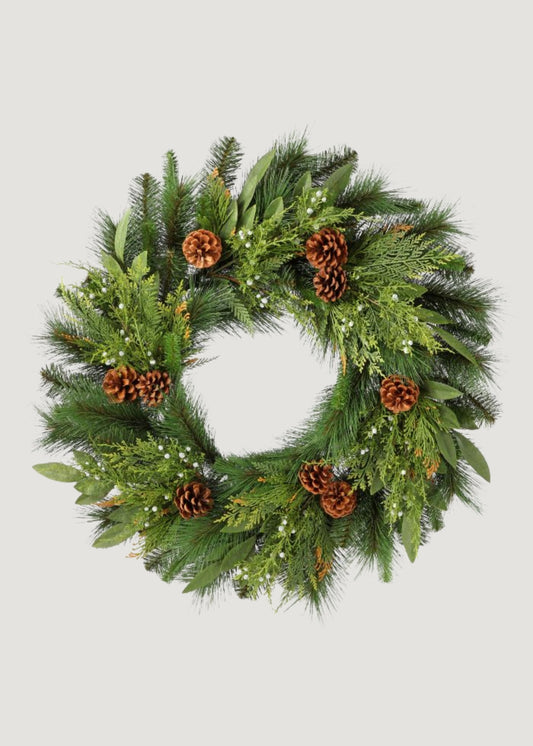 Artificial Juniper and Cedar Winter Wreath with Cones - 30"