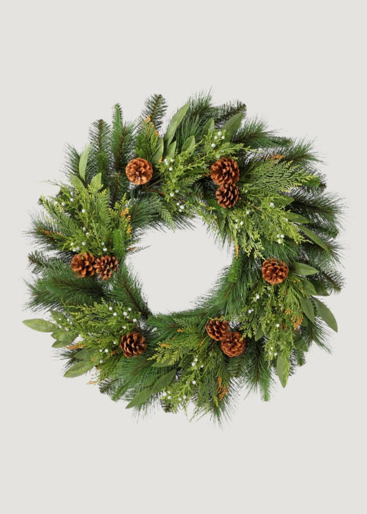 Artificial Juniper and Cedar Winter Wreath with Cones - 30"