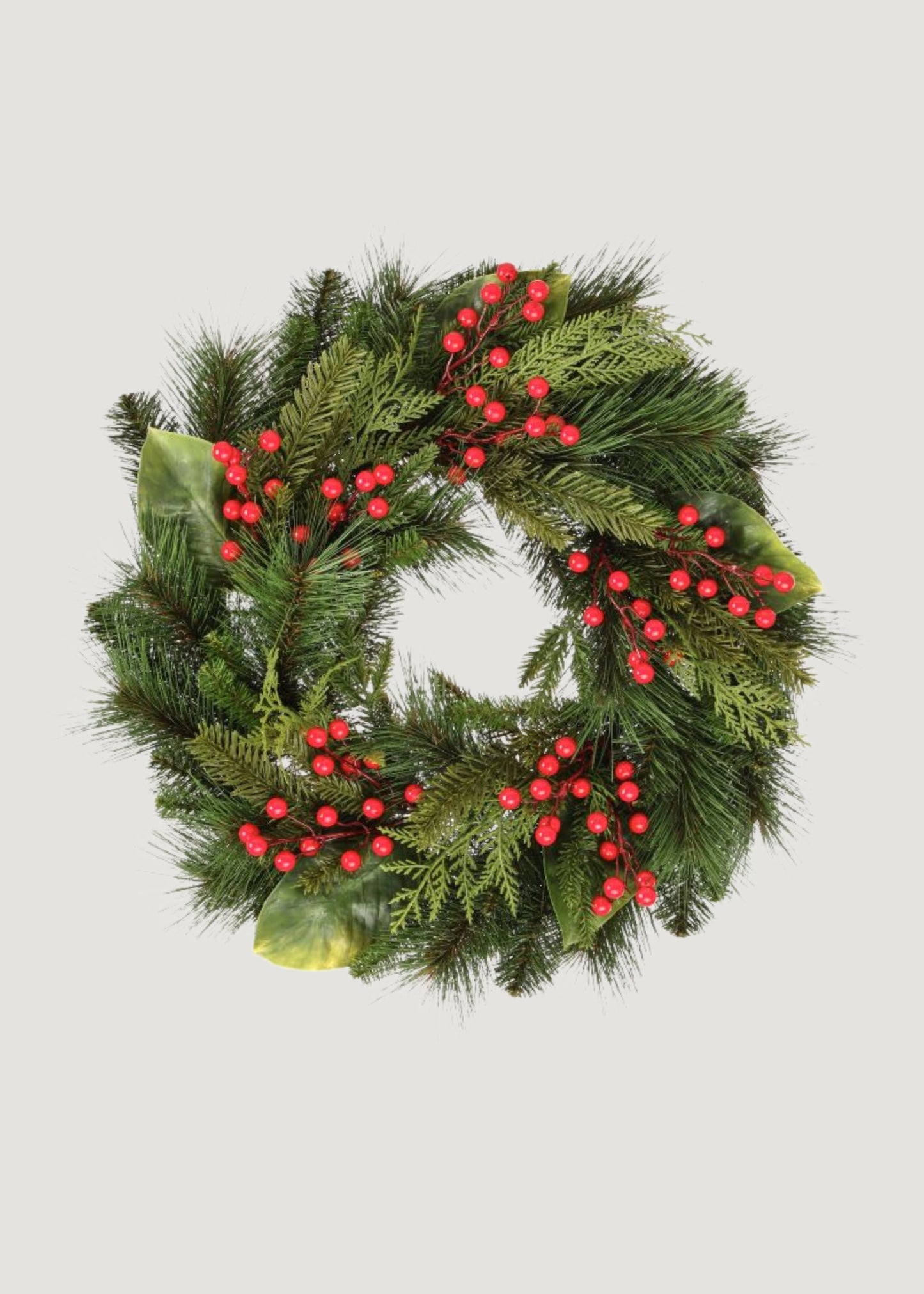 UV Treated Fake Indoor/Outdoor Winter Pine and Berry Wreath - 24"