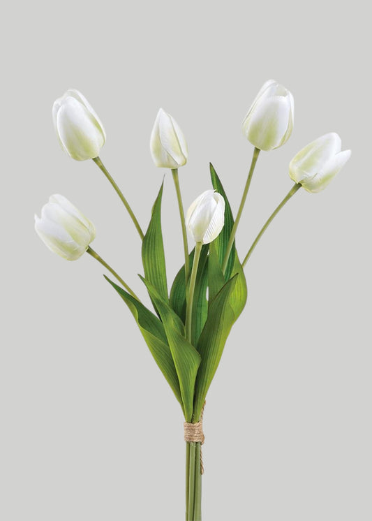 White and Green Fake Tulip Flower Bundle of 6 - 22"