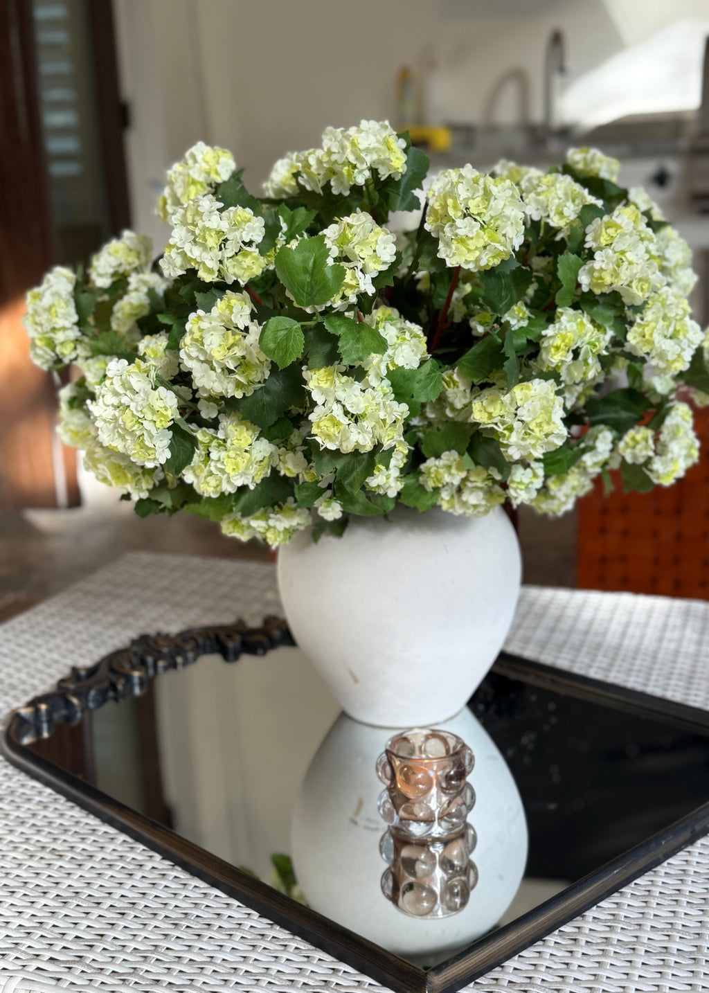 Fake Snowball Hydrangea Bush in Green - 20"