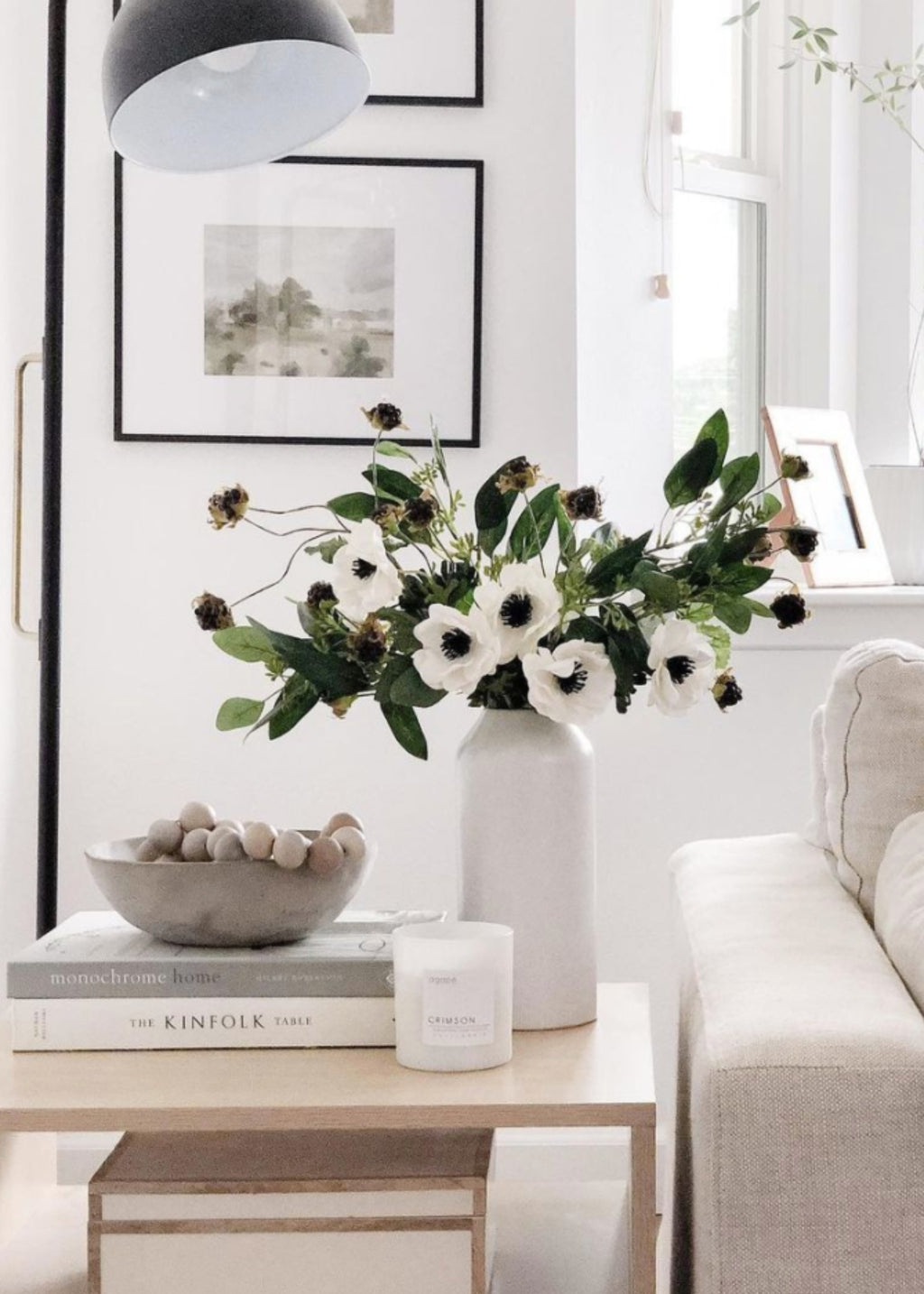 White Anemone Real Touch Fake Flower - 14"