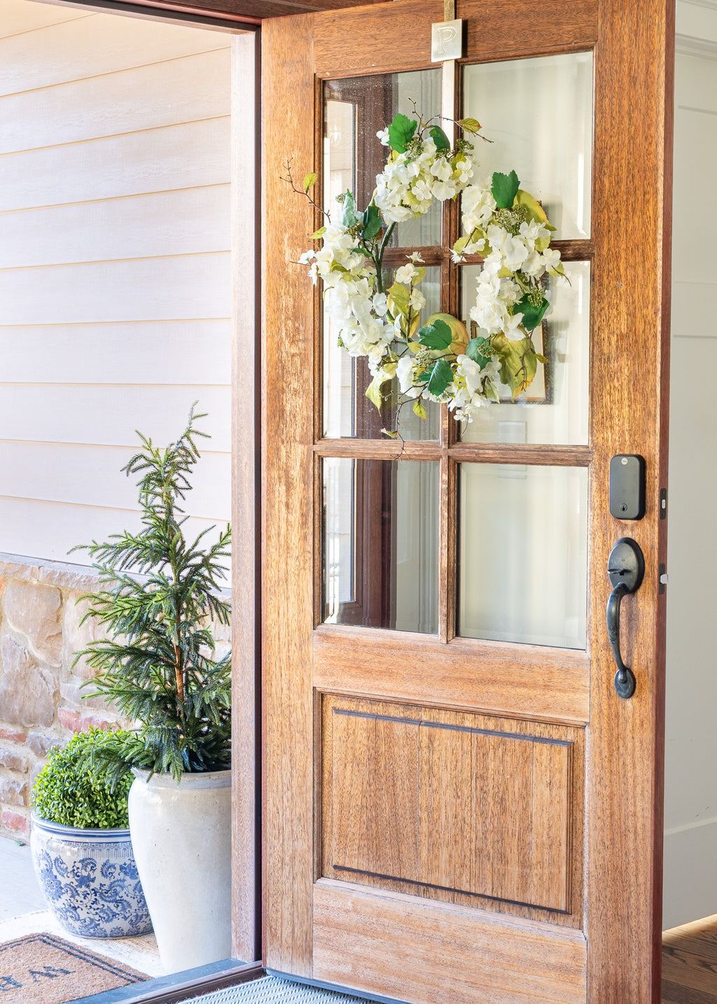 Artificial Hydrangea and Foliage Wreath in Cream Green - 24"