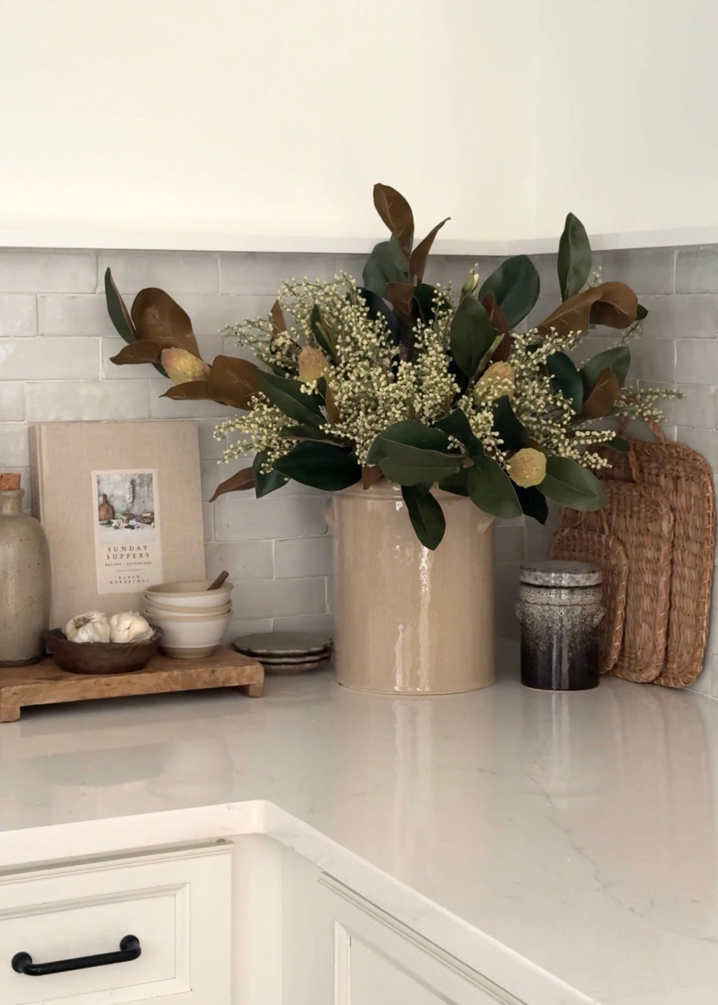 Artificial Budding Magnolia Leaf Branch - 37"