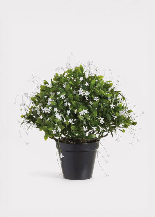 UV Treated Outdoor Fake Boxwood and Baby's Breath Potted Plant - 17"