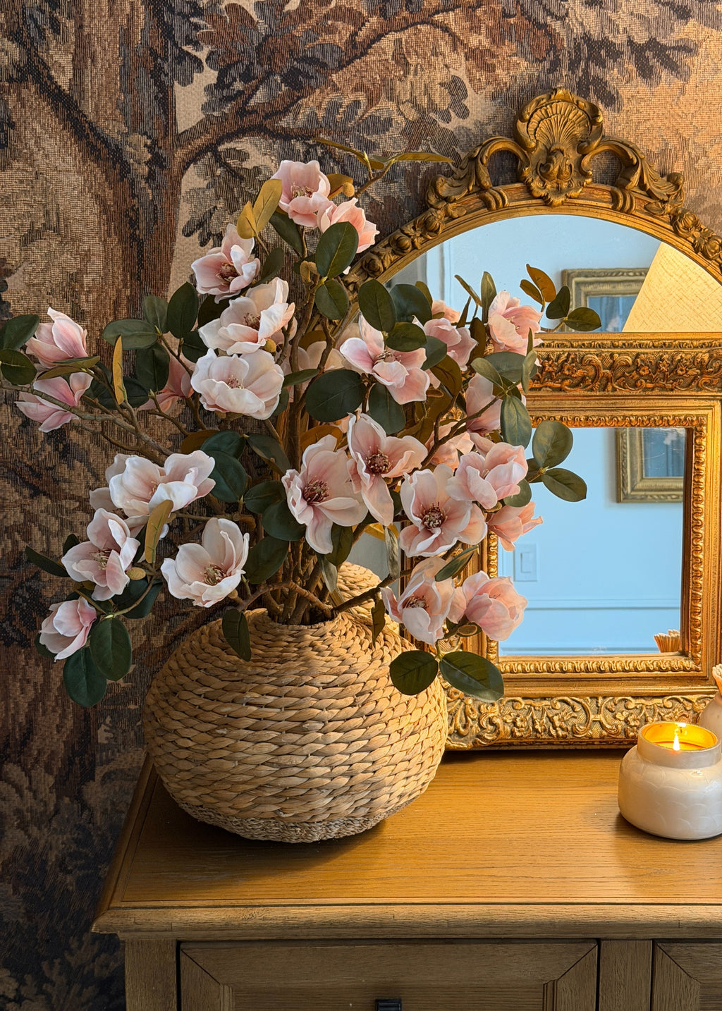 Artificial Magnolia Flower Branch in Blush - 40"