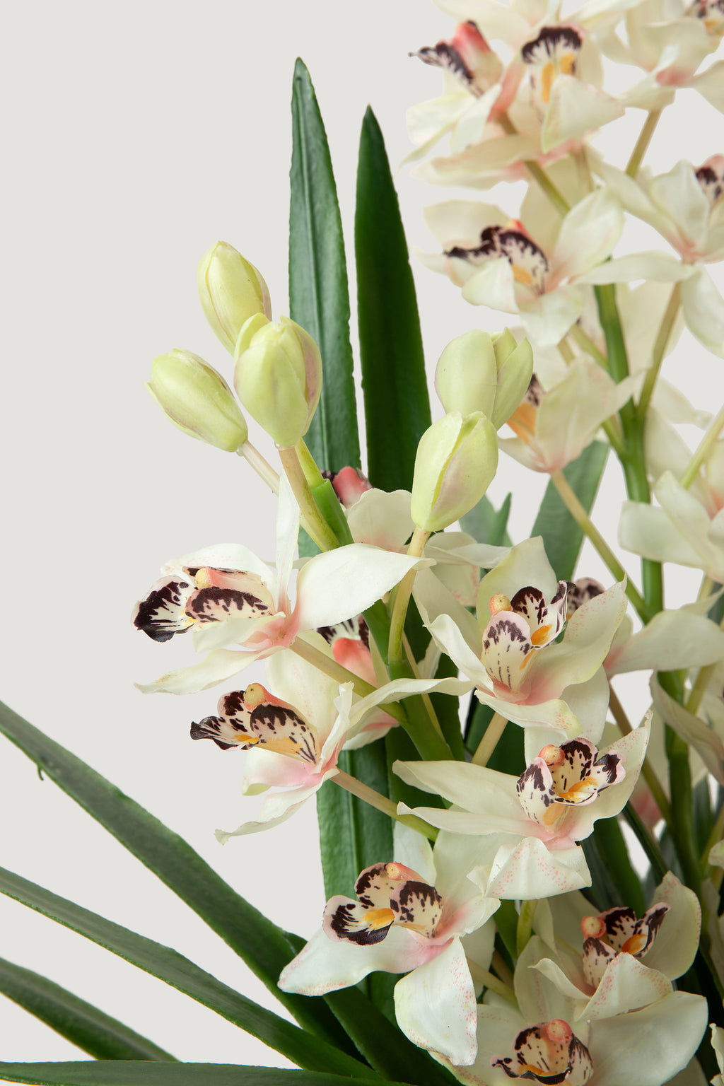 Cymbidium Orchid Potted Fake Plant in Glass Vase - 36"