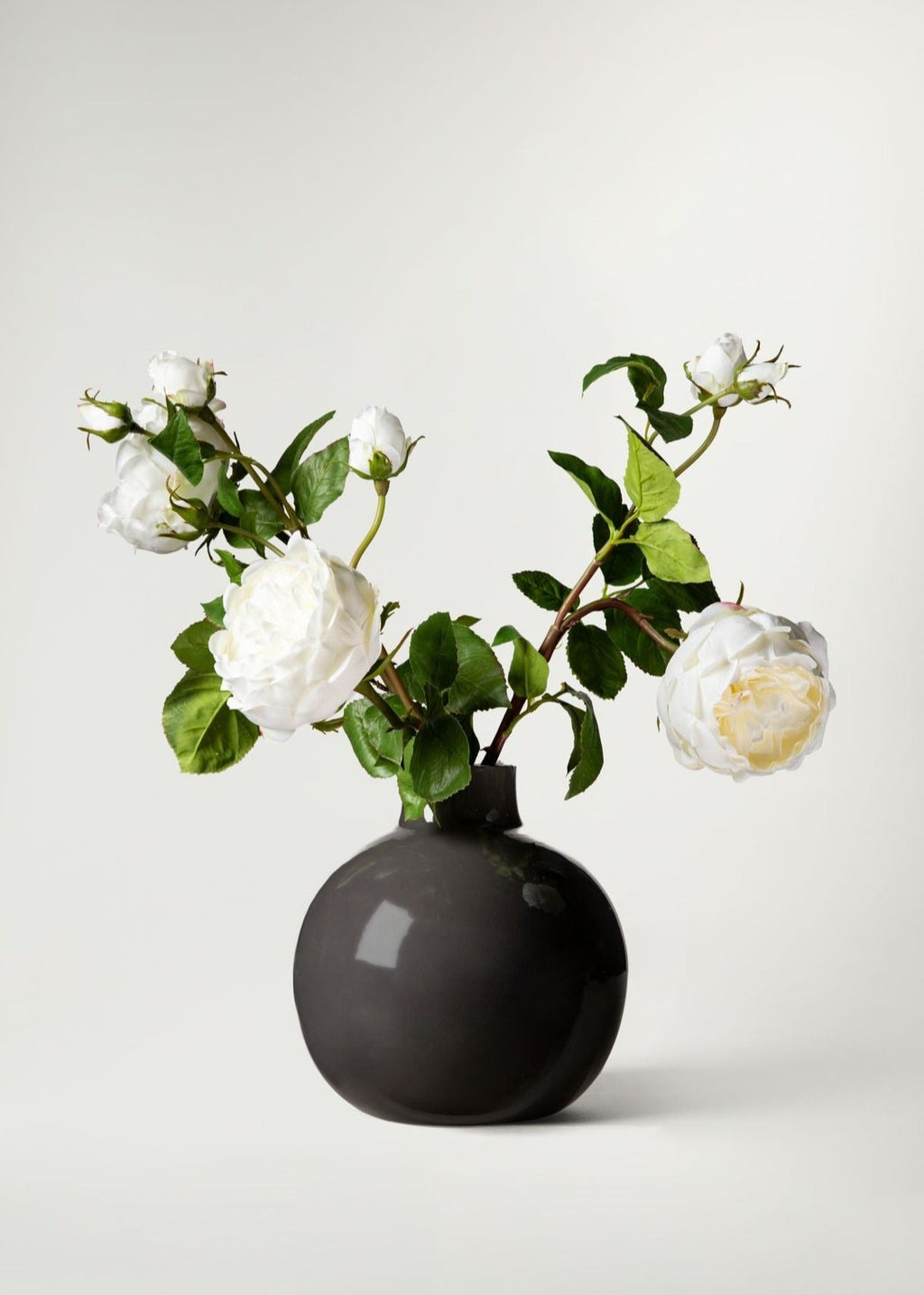 Small Round Ceramic Vase in Glossy Smoked Taupe - 8"