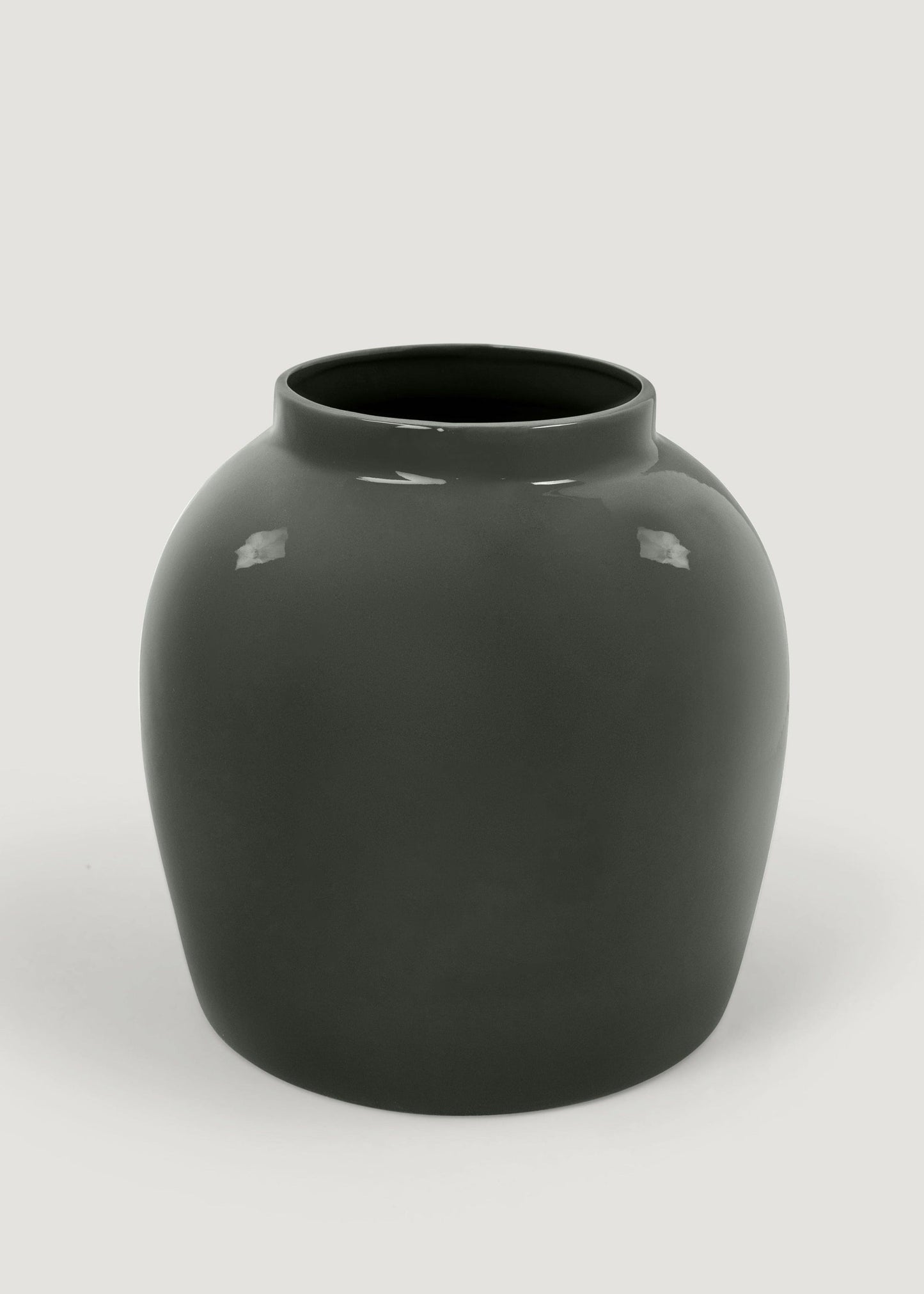 Afloral™ Ceramic Jar Vase in Glossy Smoked Taupe - 11"