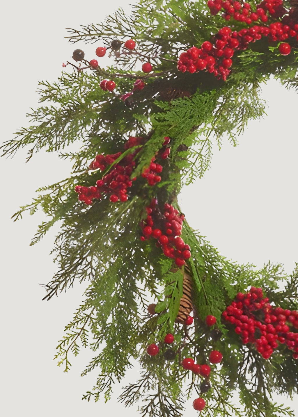 Fake Cedar Winter Wreath with Red Berries and Pine Cones - 26"