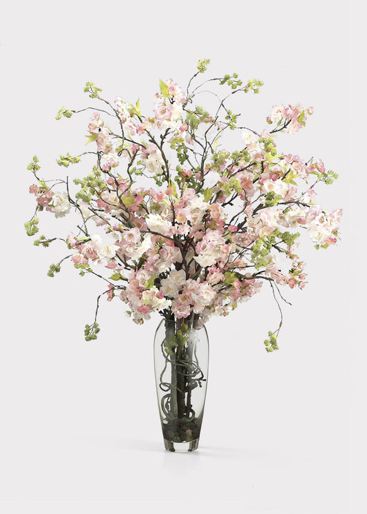Pink Artificial Cherry Blossom Arrangement in Glass Vase - 35"
