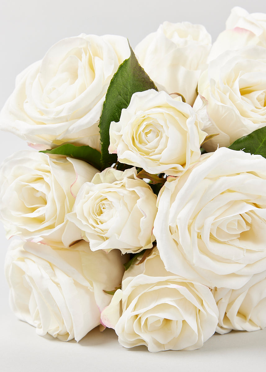 Faux-Ever Rose Bouquet in Cream White - 12"