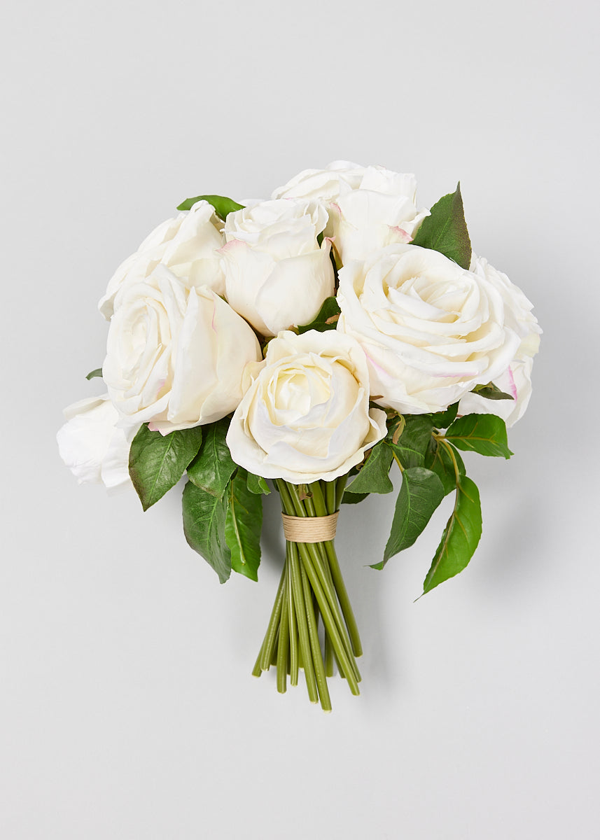 Faux-Ever Rose Bouquet in Cream White - 12"
