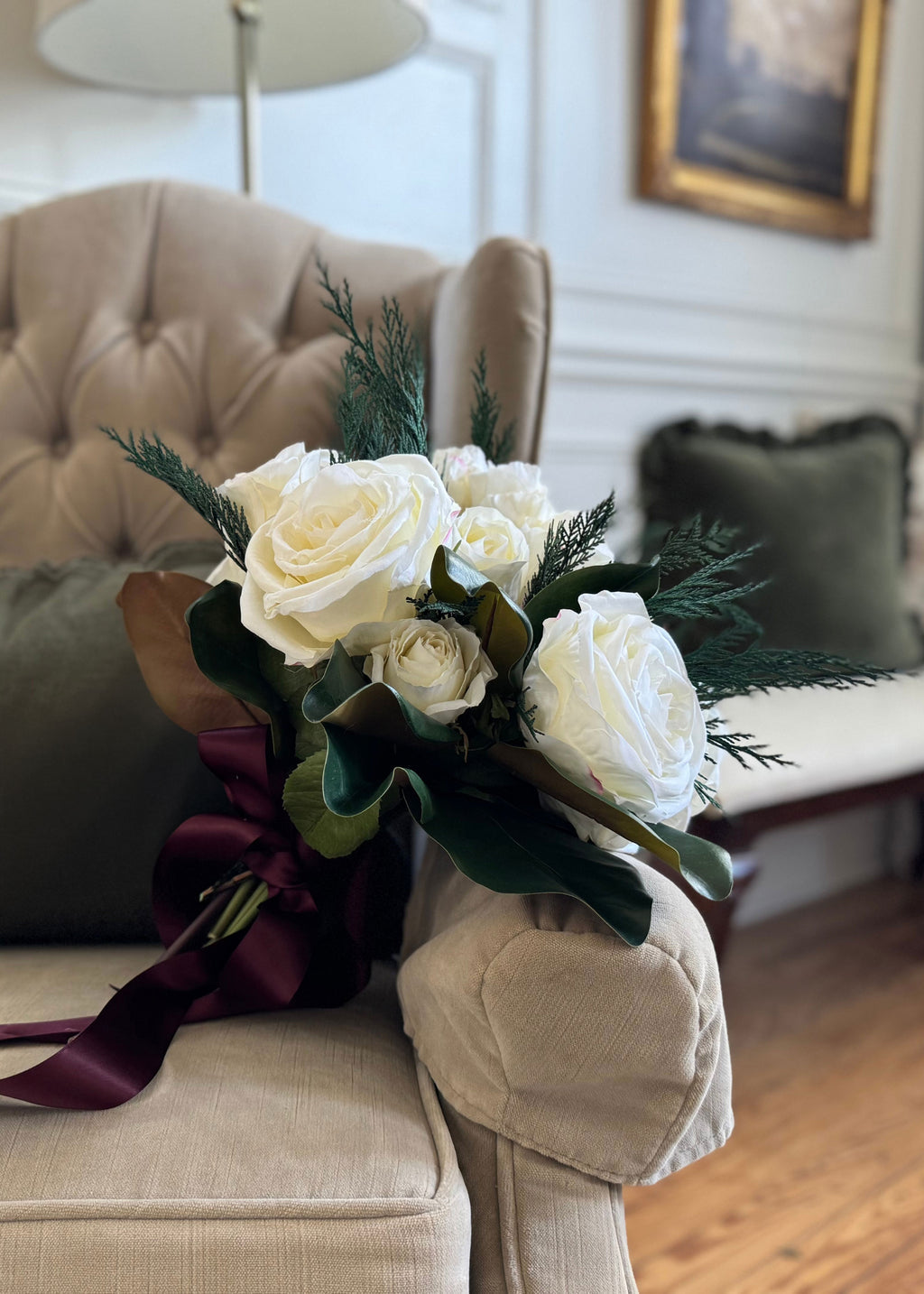 Faux-Ever Rose Bouquet in Cream White - 12"