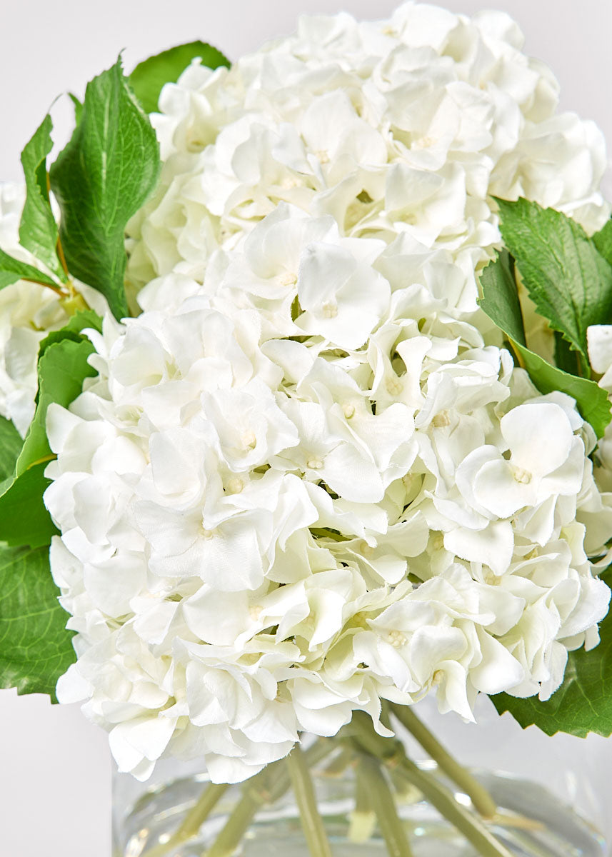 Faux Talc White Hydrangea Arrangement - 12"