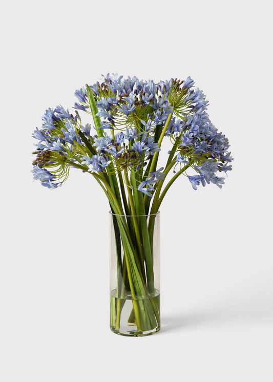 Blue Faux Agapanthus Flower Arrangement in Glass Vase - 31"