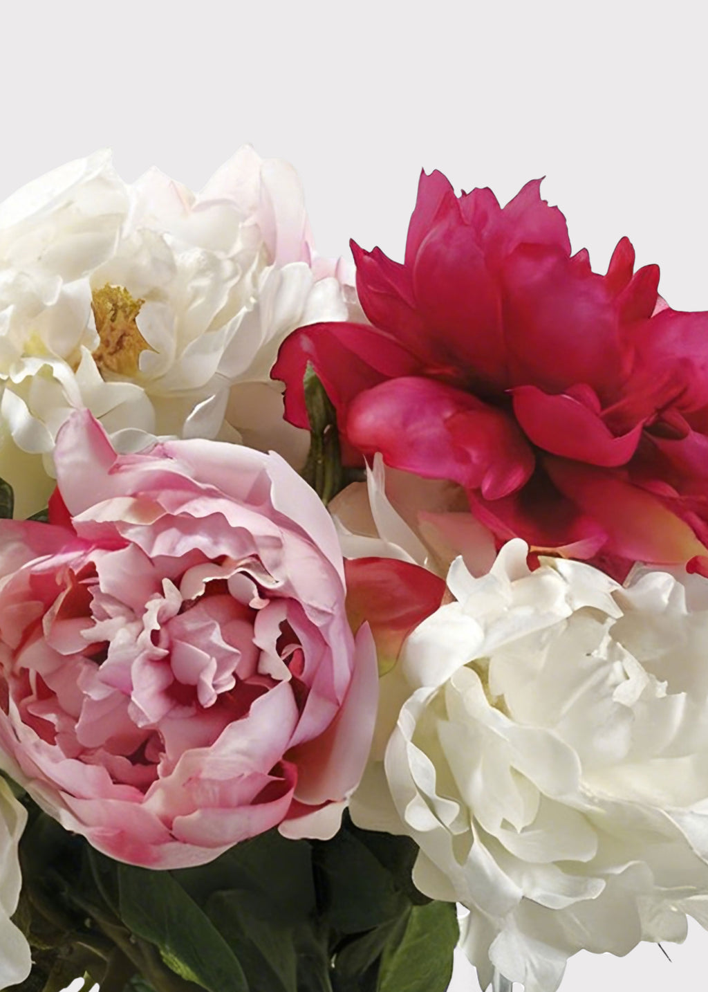 Pink and White Faux Peony Glass Vase Arrangement - 14"