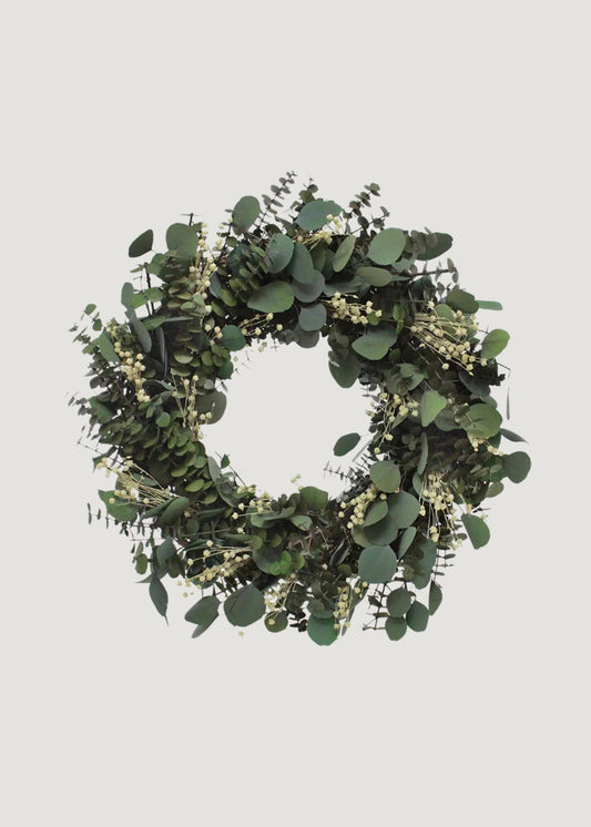 Preserved Eucalyptus Leaf and Flax Wreath - 22"