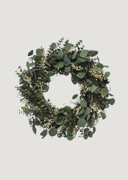 Preserved Eucalyptus Leaf and Flax Wreath - 22"